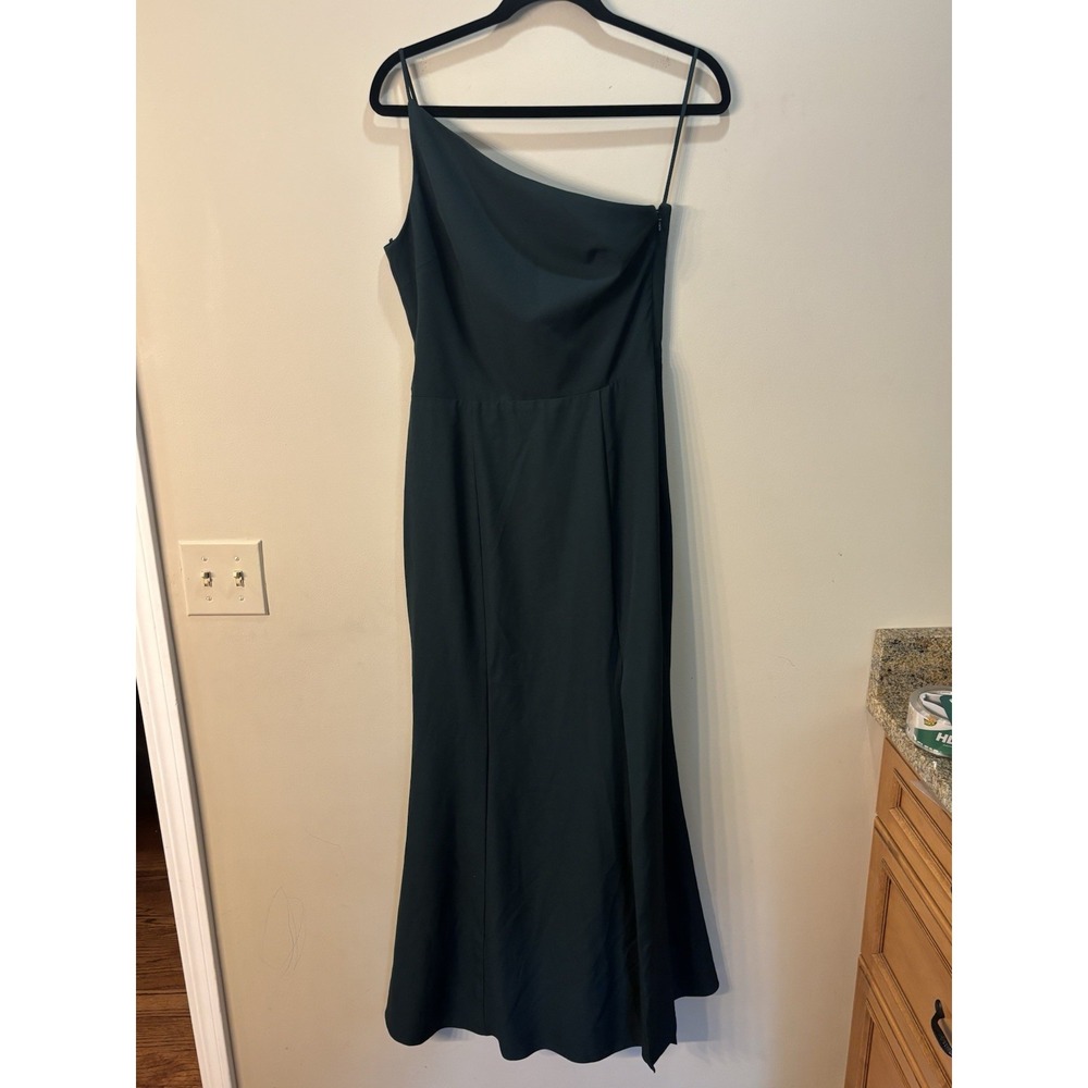 Amsale One Shoulder Bridesmaid Dress Size‎ 8 Dark Green Slit Gown Pleated